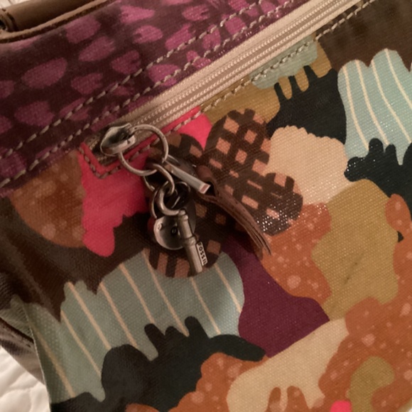 VINTAGE FOSSIL KEY-PER COLORFUL COATED CANVAS SHOULDER BAG - Picture 3 of 12